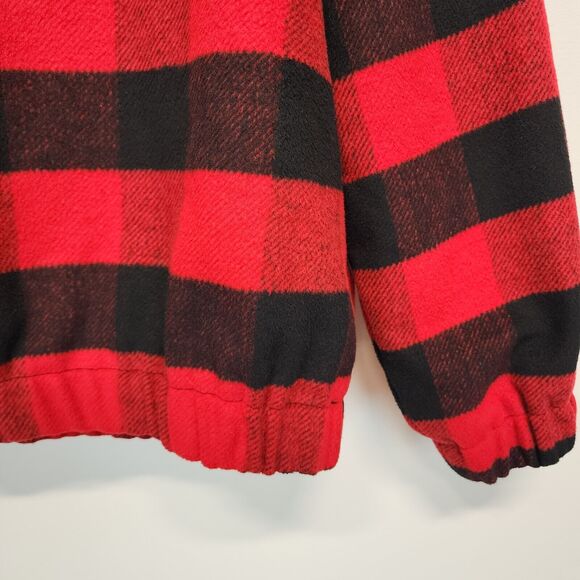 Hurley Teddy Fur Buffalo Plaid Jacket Size L Black Red 1/2 Zip Gorp Lumberjack - Picture 8 of 15